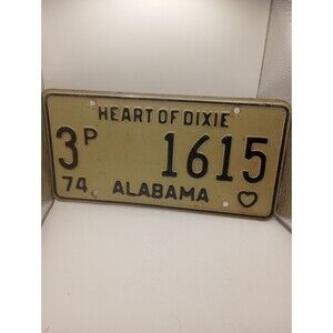 Vintage 1974 Alabama License Plate Truck # 3P 1615 Heart Of Dixie Man Cave Deco